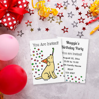 Yellow Labrador Confetti Geburtstagspartei Einladung