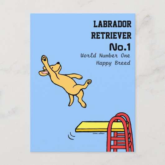Yellow Labrador Diving Cartoon Postkarte (Vorderseite)