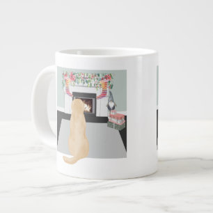 Yellow Labrador Dog In Christmas Fireplace Scene Jumbo-Tasse