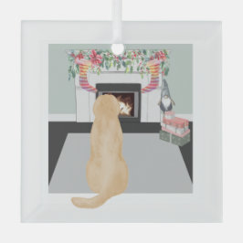Yellow Labrador Dog In Christmas Fireplace Scene Ornament Aus Glas