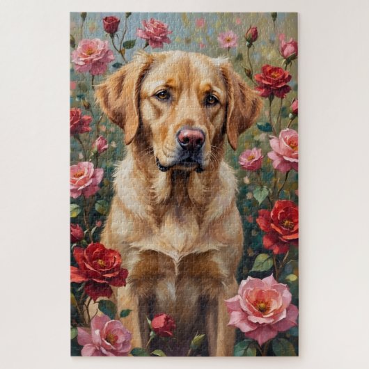 Yellow Labrador Dog Valentine's Day Rose Field Puzzle (Vertikal)