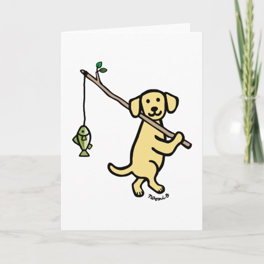 Yellow Labrador Fishing Cartoon Karte (Vorderseite)