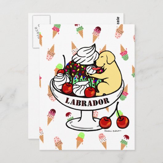 Yellow Labrador & Ice Cream Sundae Postkarte (Vorne/Hinten)