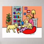 Yellow Labrador Mama Reading Cartoon Poster (Vorne)