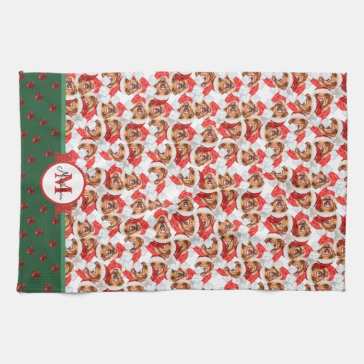 Yellow Labrador Muster Monogram Christmas Dog Geschirrtuch (Horizontal)