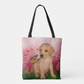 Yellow Labrador Puppy Butterfly Blume Hunde Kunst Tasche (Rückseite)