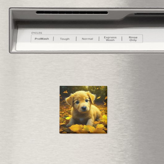Yellow Labrador Puppy Playing in Herbstlauben Magnet (In Situ (Geschirrspüler))