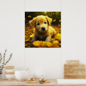 Yellow Labrador Puppy Playing in Herbstlauben Poster (Küche)