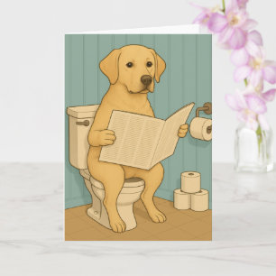 Yellow Labrador Reading Newspapier auf der Toilett Karte