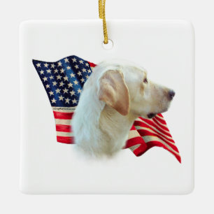 Yellow Labrador Retriever American Flag, Keramikornament