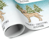 Yellow Labrador Retriever Blue Winter Custom Text Geschenkpapier (Rolleneckpunkt)