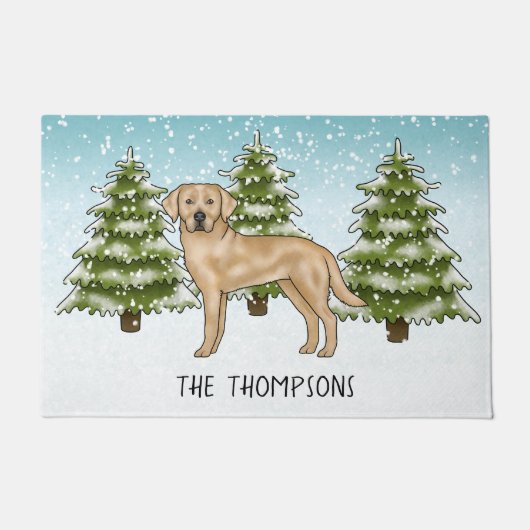 Yellow Labrador Retriever Blue Winter Family Name Fußmatte (Vorderseite)