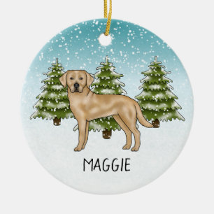 Yellow Labrador Retriever Blue Winter Individuelle Keramik Ornament