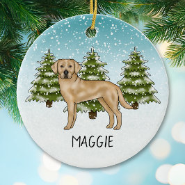 Yellow Labrador Retriever Blue Winter Individuelle Keramik Ornament