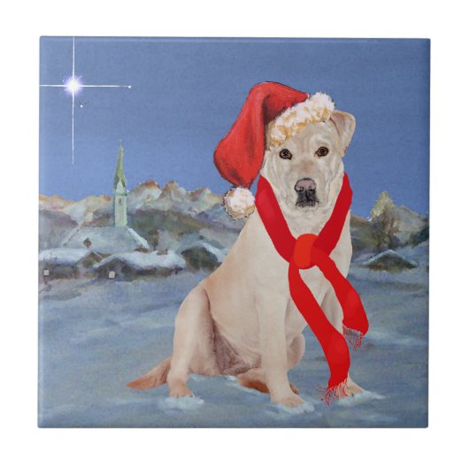 Yellow Labrador Retriever Christmas Fliese (Vorderseite)