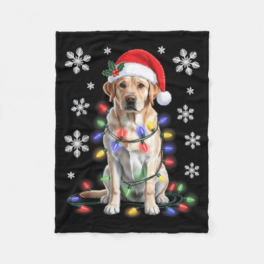 Yellow Labrador Retriever Christmas Tree Light Paj Fleecedecke (Vorderseite)