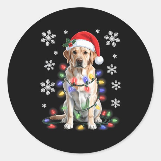 Yellow Labrador Retriever Christmas Tree Light Paj Runder Aufkleber (Vorderseite)