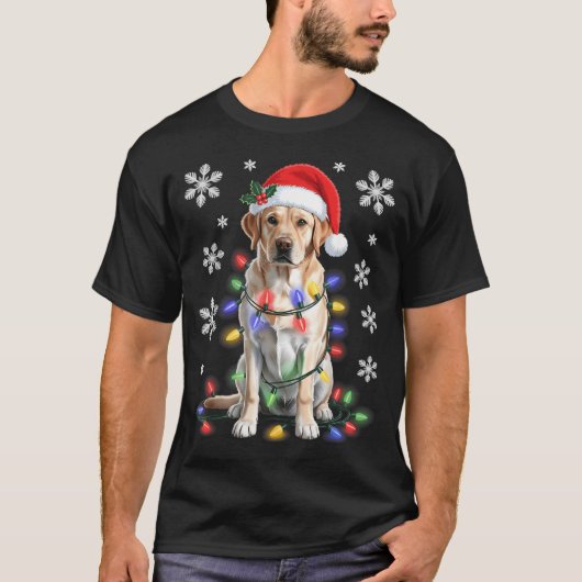 Yellow Labrador Retriever Christmas Tree Light Paj T-Shirt (Vorderseite)