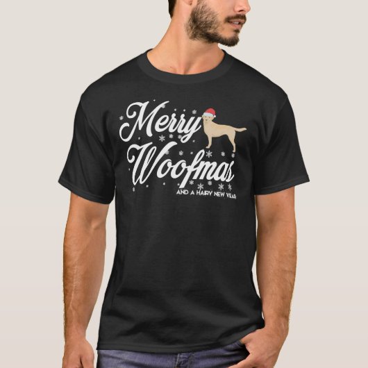 Yellow Labrador Retriever Dog Christmas Merry Woof T-Shirt (Vorderseite)