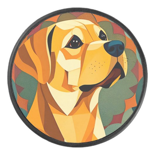 Yellow Labrador Retriever Dog Geometric Art Eishockey Puck (Vorderseite)