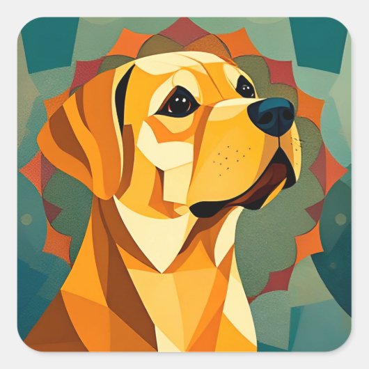 Yellow Labrador Retriever Dog Geometric Art Quadratischer Aufkleber (Vorderseite)