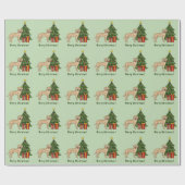 Yellow Labrador Retriever Dog Green Christmas Tree Geschenkpapier (Flach)