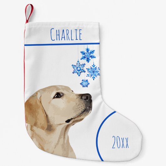 Yellow Labrador Retriever Dog Snowflakes Kleiner Weihnachtsstrumpf (Vorderseite)