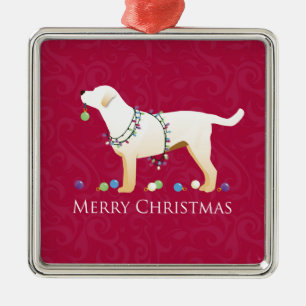 Yellow Labrador Retriever Frohe Weihnachtsgestaltu Silbernes Ornament