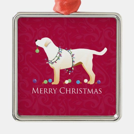 Yellow Labrador Retriever Frohe Weihnachtsgestaltu Silbernes Ornament (Vorne)