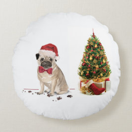 Yellow Labrador Retriever Funny Christmas Dog Rundes Kissen