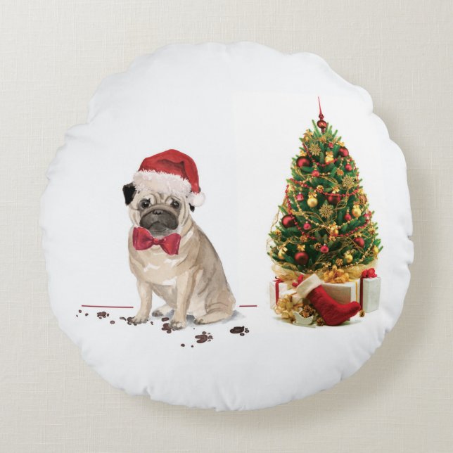 Yellow Labrador Retriever Funny Christmas Dog Rundes Kissen (Vorderseite)