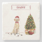 Yellow Labrador Retriever Funny Christmas Dog Steinuntersetzer (Vorderseite)