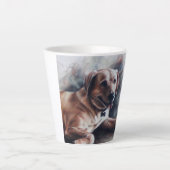 Yellow Labrador Retriever Hund liegt hinunter Milchtasse (Vorderseite)