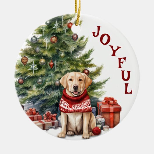 Yellow Labrador Retriever im Winter Sweater Keramik Ornament (Vorne)