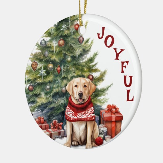 Yellow Labrador Retriever im Winter Sweater Keramik Ornament (Links)