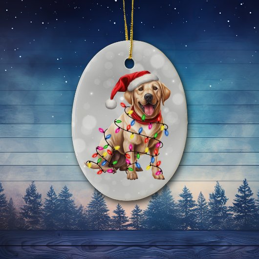 Yellow Labrador Retriever in Christmas Lights Keramik Ornament