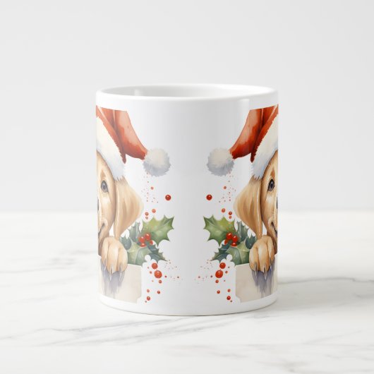 Yellow Labrador Retriever Puppy Doppy Christmas Jumbo-Tasse (Vorderseite)