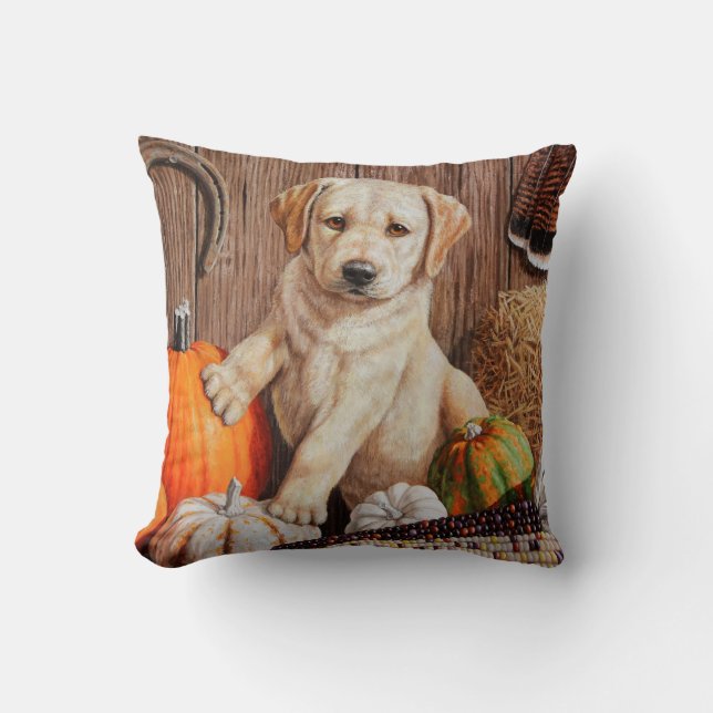 Yellow Labrador Retriever Puppy Doppy Pumpkin Herb Kissen (Vorderseite)