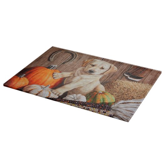 Yellow Labrador Retriever Puppy Doppy Pumpkin Herb Schneidebrett (Ecke)
