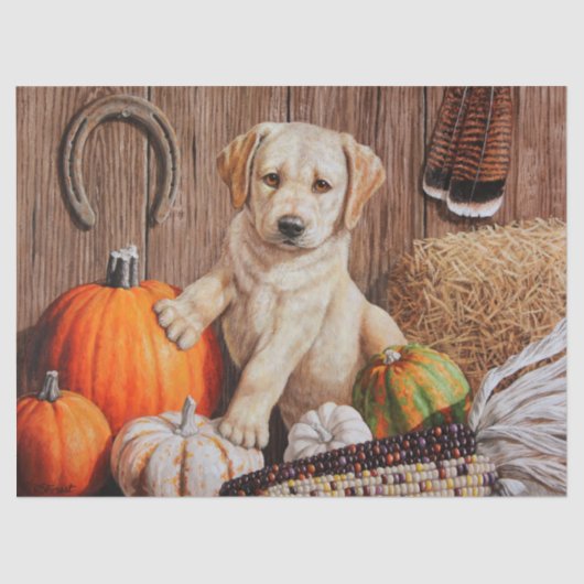 Yellow Labrador Retriever Puppy Doppy Pumpkin Herb Seidenpapier (Vorderseite)