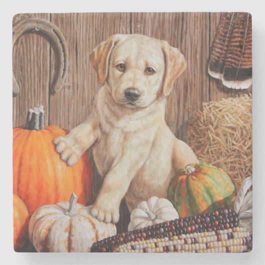 Yellow Labrador Retriever Puppy Doppy Pumpkin Herb Steinuntersetzer (Vorderseite)