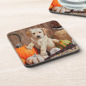 Yellow Labrador Retriever Puppy Doppy Pumpkin Herb Untersetzer (Linke Seite)