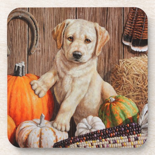 Yellow Labrador Retriever Puppy Doppy Pumpkin Herb Untersetzer (Vorderseite)