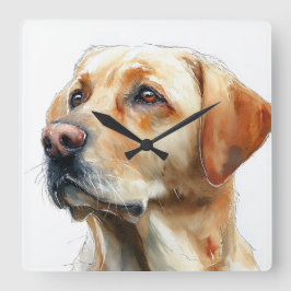 Yellow labrador retriever watercolor quadratische wanduhr
