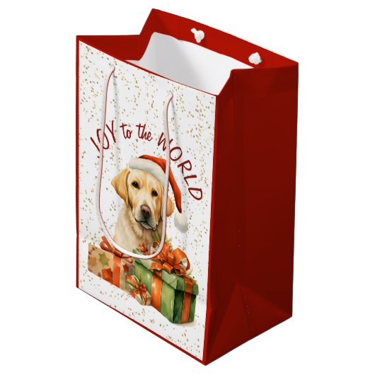 Yellow Labrador Retriever Weihnachten Mittlere Geschenktüte (Vorderseite Schrägansicht)