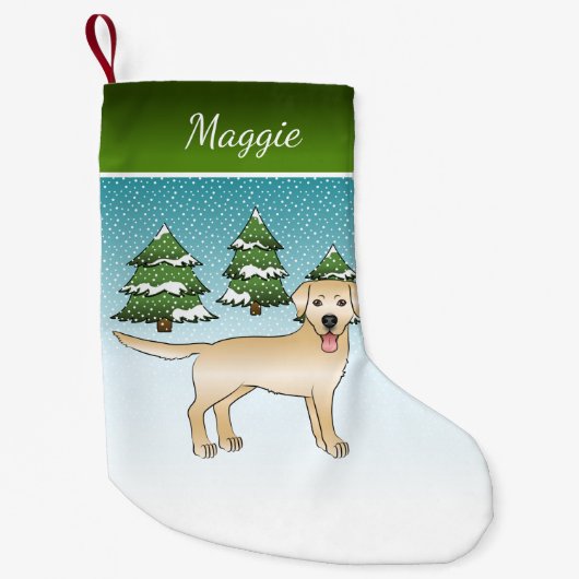 Yellow Labrador Retriever - Winter Forest & Name Kleiner Weihnachtsstrumpf (Vorderseite)