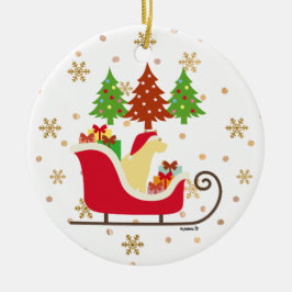 Yellow Labrador Silhouette Christmas Sleigh Keramik Ornament