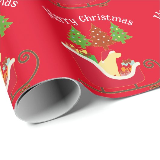 Yellow Labrador Silhouette Christmas Sleigh Red Geschenkpapier (Rolleneckpunkt)