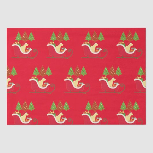 Yellow Labrador Silhouette Christmas Sleigh Red Seidenpapier (Vorderseite)