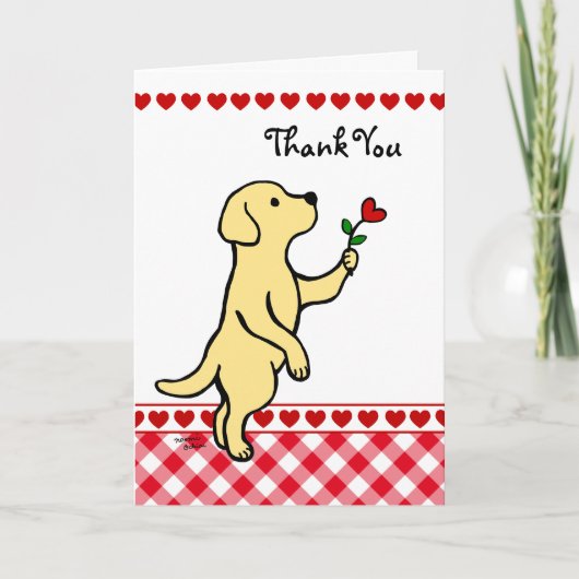 Yellow Labrador Tiny Heart Blume Cartoon Dankeskarte (Vorderseite)